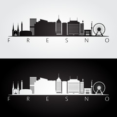 Fresno usa skyline and landmarks silhouette, black and white design, vector illustration.