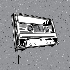 Sticker - Black and white audio cassette in graffiti style