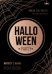 Halloween party invitation with rose gold geometric elements. Minimalistic Halloween card. Vector illustration.