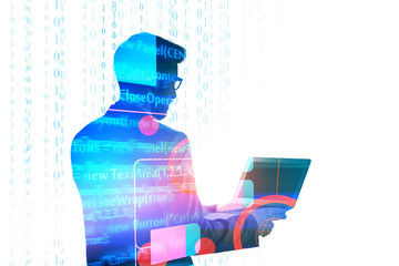 Poster - Businessman using laptop with HTML code