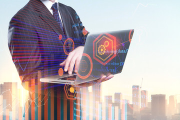 Poster - Businessman using laptop with HTML code