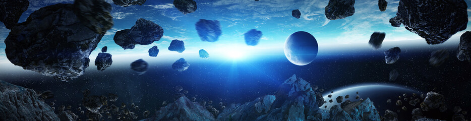 Panorama of distant planet system in space 3D rendering elements of this image furnished by NASA