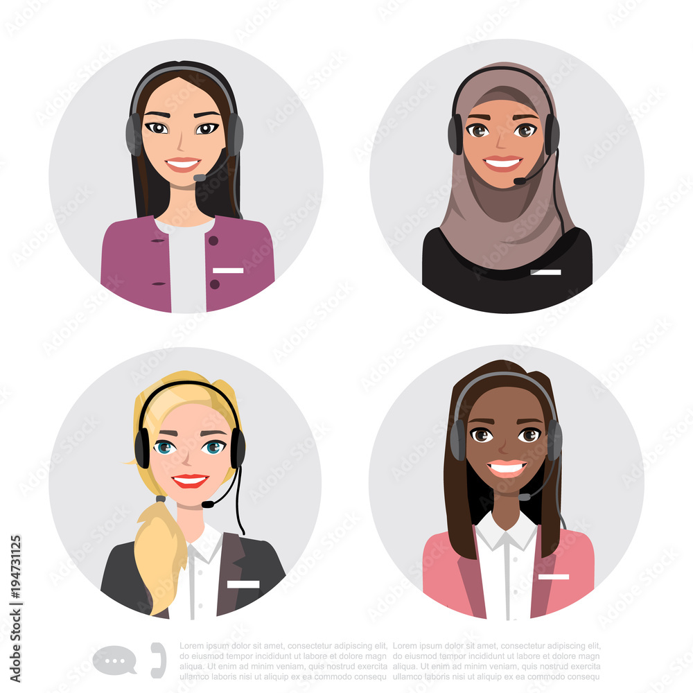Vector Icons Set Multiracial Female Call Center Avatars In A Cartoon vector-icons-set-multiracial-female-call-center-avatars-in-a-cartoon