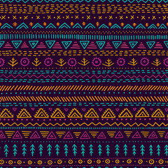 Wall Mural - Vector seamless pattern with ethnic tribal hand-drawn trendy ornaments