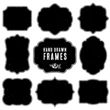 Set Of Vintage Blank Frames And Labels. Hand Drawn Vector Illustration. Vol.3