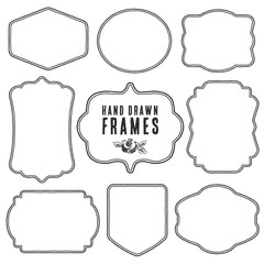 set of vintage blank frames and labels. hand drawn vector illustration.