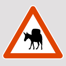 Donkey Black Silhouette Road Sign Vector Illustration