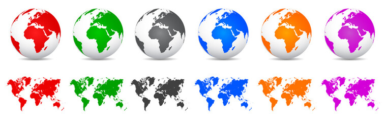 Wall Mural - set 3d vector globes with world maps - vector