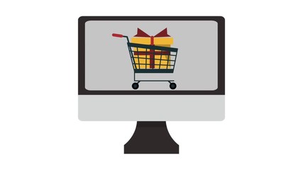 Canvas Print - Shopping cart appears on pc screen symbolizing ecommerce High definition animation colorful scenes