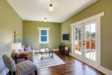 Green living room with fir floor