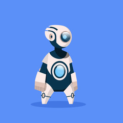 Fototapete - Robot Cute Cyborg Isolated On Blue Background Concept Modern Artificial Intelligence Technology Flat Vector Illustration