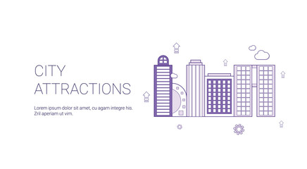 Poster - City Attractions Travel Landmarks Concept Template Web Banner With Copy Space Vector Illustration