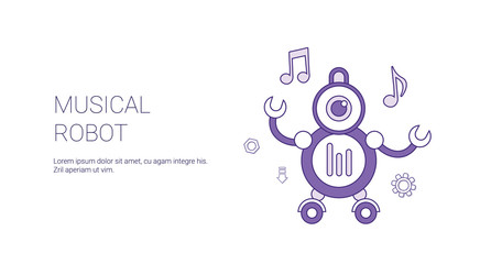 Poster - Musical Robot Technology Template Web Banner With Copy Space Vector Illustration