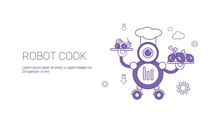 Poster - Robot Cook Technology Concept Template Web Banner With Copy Space Vector Illustration