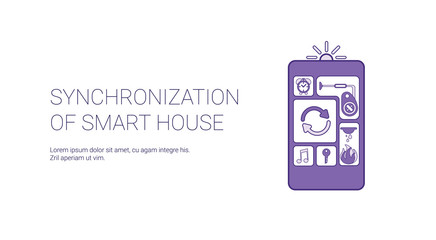 Aufkleber - synchronization of smart house technology template web banner with copy space vector illustration