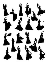 Women Dancing Flamenco Silhouette. Good Use For Symbol, Logo, Web Icon, Mascot, Sign, Or Any Design You Want.