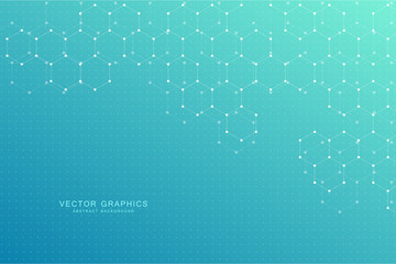 Abstract science background with hexagons and molecules.