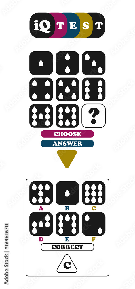 IQ test page 2. Intelligence quotient exercise. Choose correct answer ...
