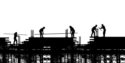 Silhouette of worker working on New bridge construction on white background.