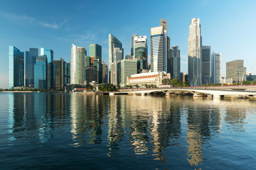 Wall Mural - Singapore business district skyline and skyscraper in morning at Marina Bay, Singapore.