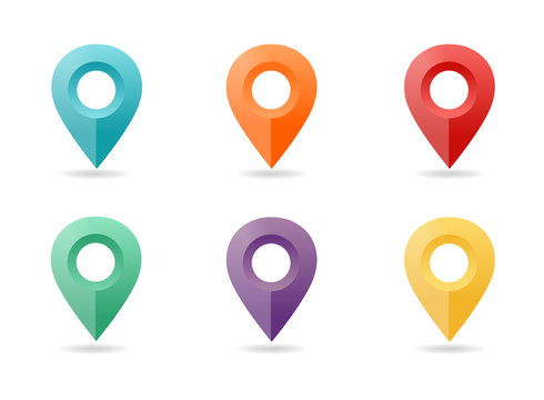 Map pin flat design style. Icon set