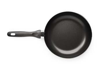 New empty frying pan isolated on white background on top view with clipping path object cooking design