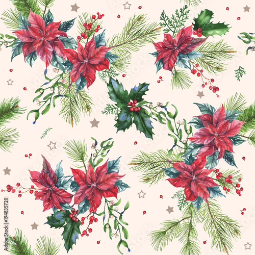 recznie-rysowane-akwarela-bezszwowe-wakacje-wzor-z-roznych-kwiatow-lisci-i-jagody-poinsettia-powtarzajace-sie-tlo