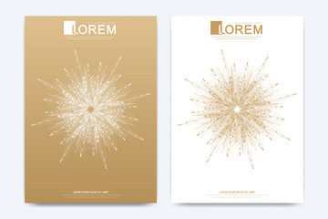 Aufkleber - Modern vector template for brochure Leaflet flyer advert cover catalog magazine or annual report. Golden layout in A4 size. Business, science and technology design. Presentation with golden mandala.