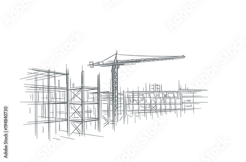 Fotografie, Obraz Construction site line sketch, hand drawn, vector.