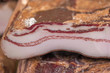 Closeup detail of cut smoked bacon