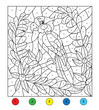 Color by number (Parrot). Game for children, education game for children. Color by number, black and white illustration