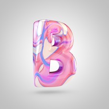 Glossy Holographic Pink Letter B Uppercase Isolated On White Background