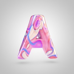 Wall Mural - Glossy holographic pink letter A uppercase isolated on white background