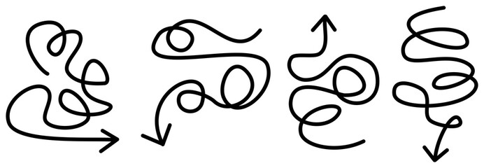 Wall Mural - set of curved, hand drawn marker scribble direction arrows