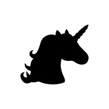 Unicorn Black Silhouette. Vector Illustration Drawing, Isolated. Black Shape Of Unicorn's Head. Graphic Icon, Logo.