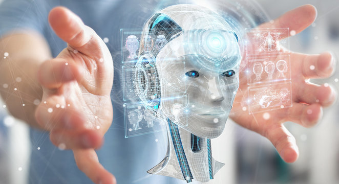 Businessman using digital artificial intelligence interface 3D rendering