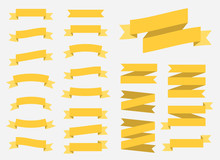 Vector Ribbons Banners Isolated On White Background. Set Of 22 Yellow Ribbons Banners