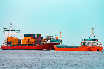 Orange cargo ship