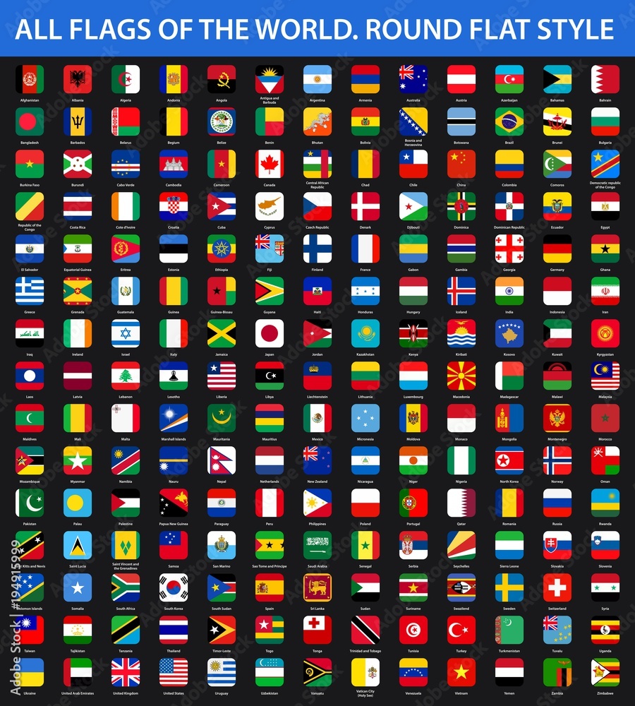 All flags of the world in alphabetical order. Round flat style Stock ...
