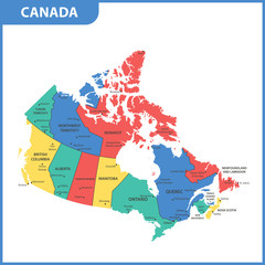 Wall Mural - The detailed map of the Canada with regions or states and cities, capitals