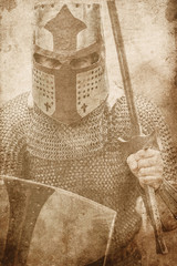 Wall Mural - medieval armed knight with sword and shield