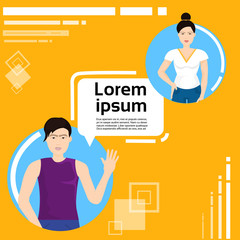 Poster - Web Chat Conversation Between Man And Woman, Social Media Messaging Flat Vector Illustration