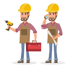 Wall Mural - architect, foreman, engineering construction worker in different character