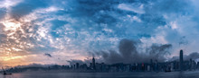Hong Kong Morning Cityscape Panorama From Across Victoria Harbor