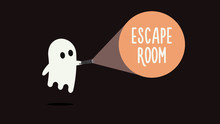 Escape Room games background concept with ghost and flashlight. Vector illustration