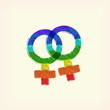 Rainbow sex woman, female, lesbian crossing sign icon, symbol , pale yellow background. Painted design element. Watercolor illustration for web or typography magazine, brochure, flyer, poster.