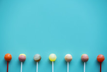 Flat Lay Of Lollipops Isolated