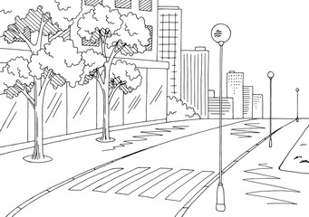 Street road graphic black white city landscape sketch illustration vector