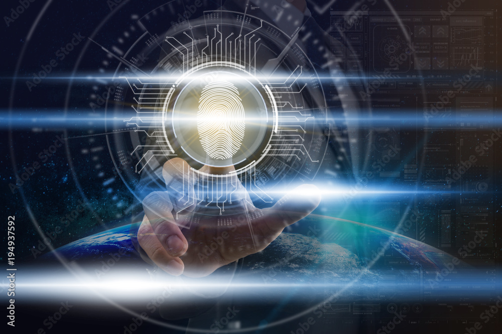 Businessman Fingerprint scan for support security access with ...