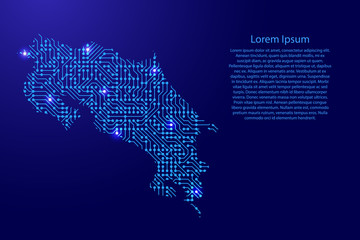 Fototapete - Map Costa Rica from printed board, chip and radio component with blue star space on the contour for banner, poster, greeting card, of vector illustration.